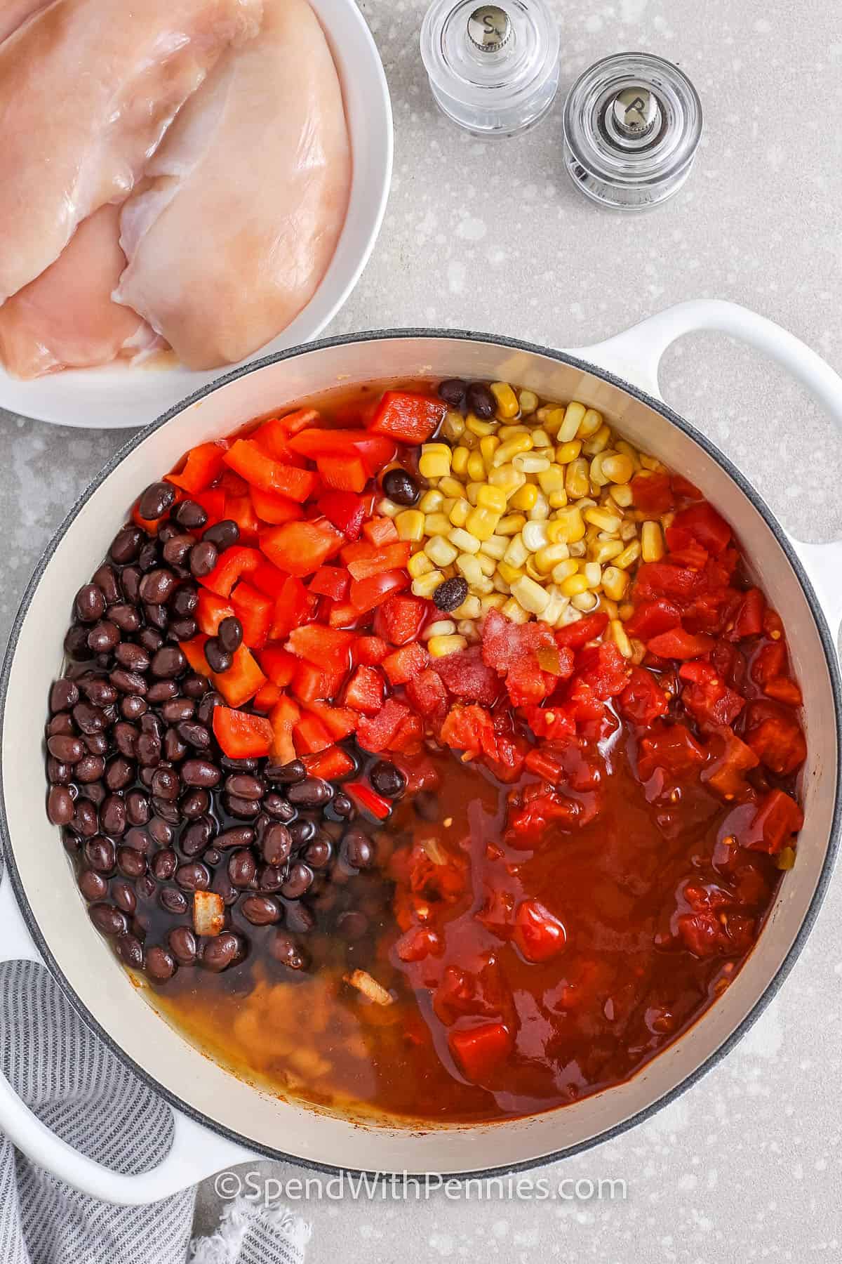 chicken enchilada ingredients in a pot