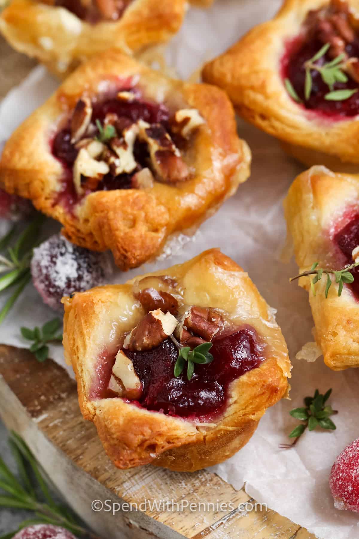 Cranberry Brie Bites with pecans on top