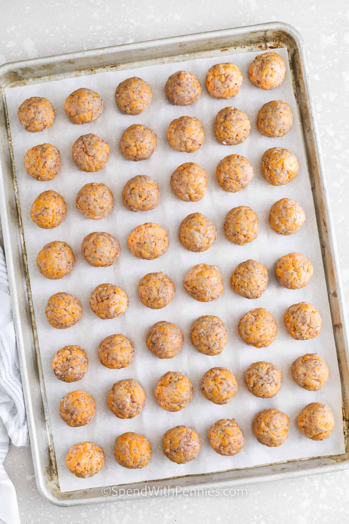 Sausage Balls on a sheet pan before cooking