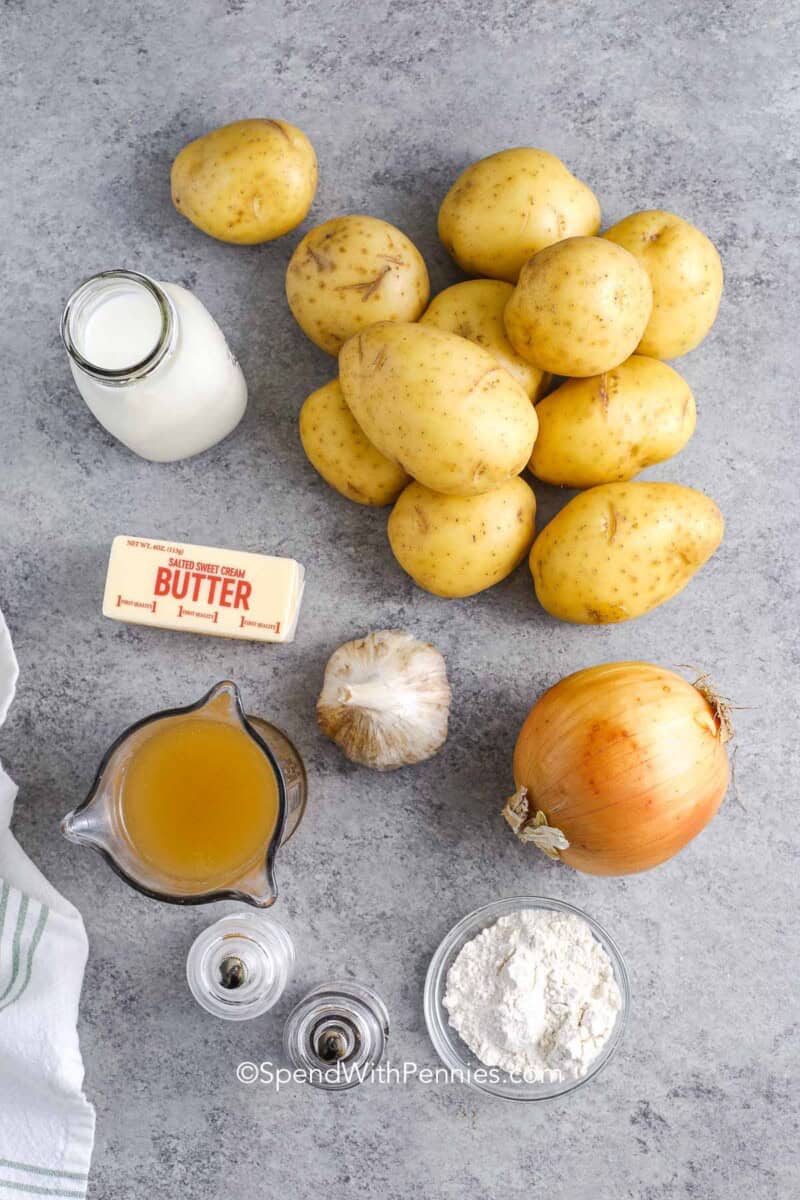 ingredients for scalloped potatoes on a counter