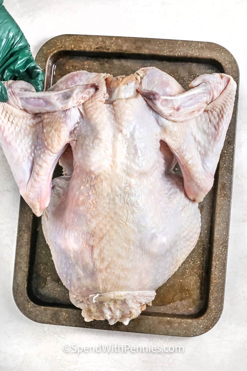 folded turkey on a sheet pan to make Thanksgiving Turkey