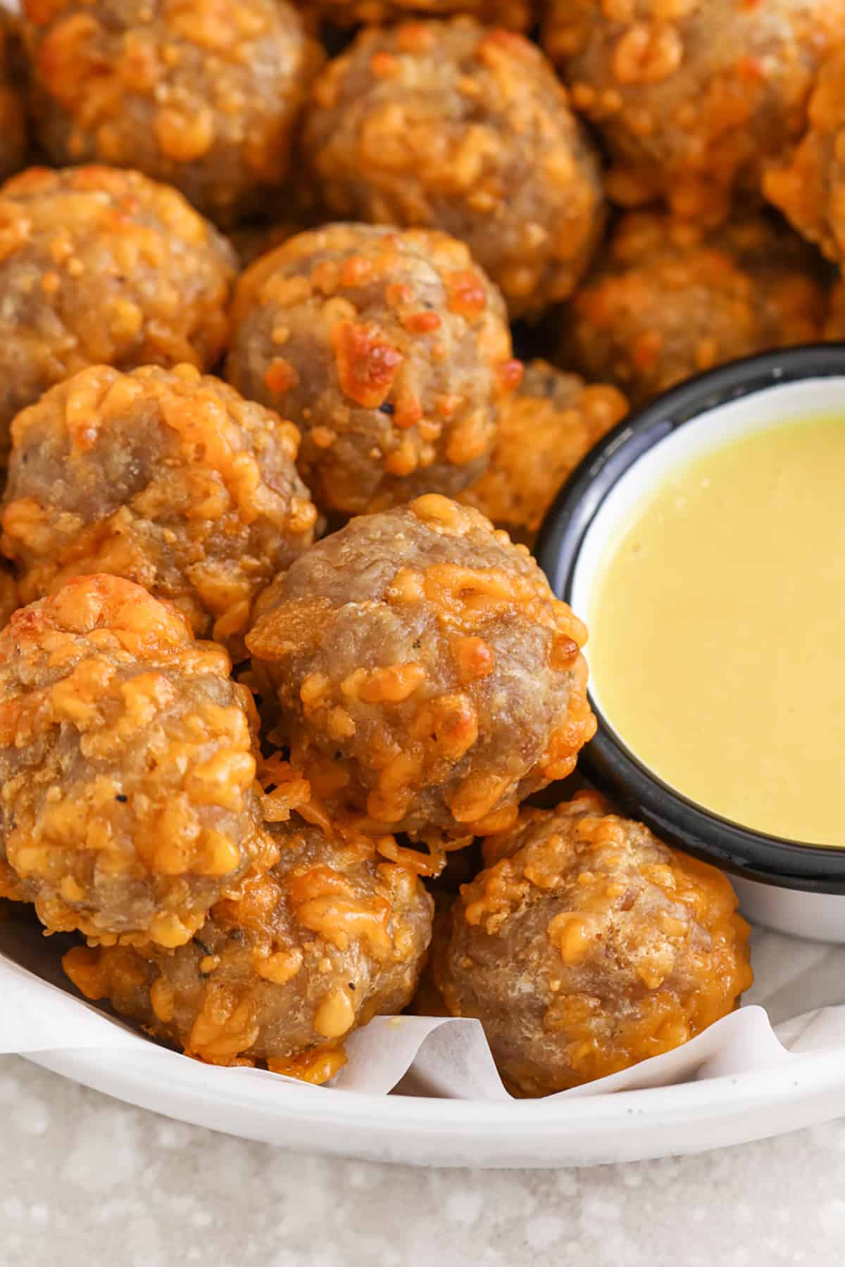 close up of plated Sausage Balls