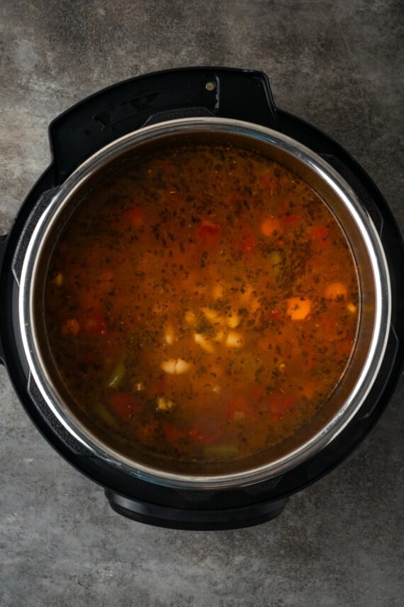 Vegetable soup inside the instant pot.